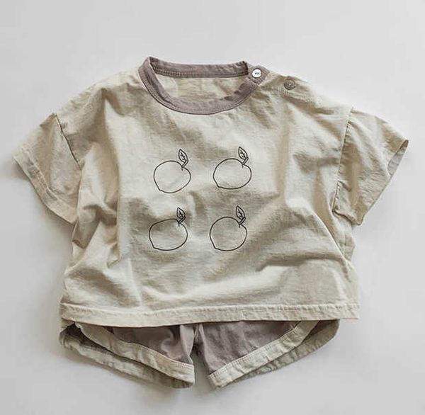 

sets summer koreanchildren's clothing new boys and girls cotton leisure short sleeves round neckline tshirt shorts suit, White