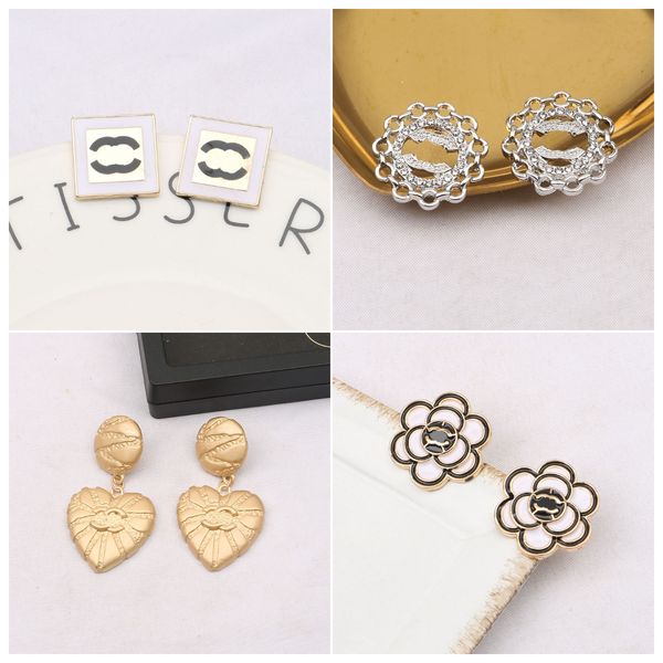 

18k gold plated womens brand stud earrings designers letter ear black crystal geometric fashion earring for wedding party jewerlry accessori, Golden;silver