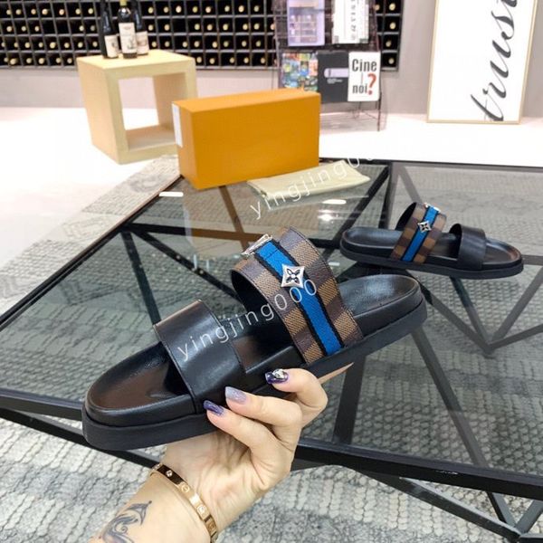 

2023 sandals luxury men shoes slipper summer leather men's sandal casual slides outdoor flip flops, Black