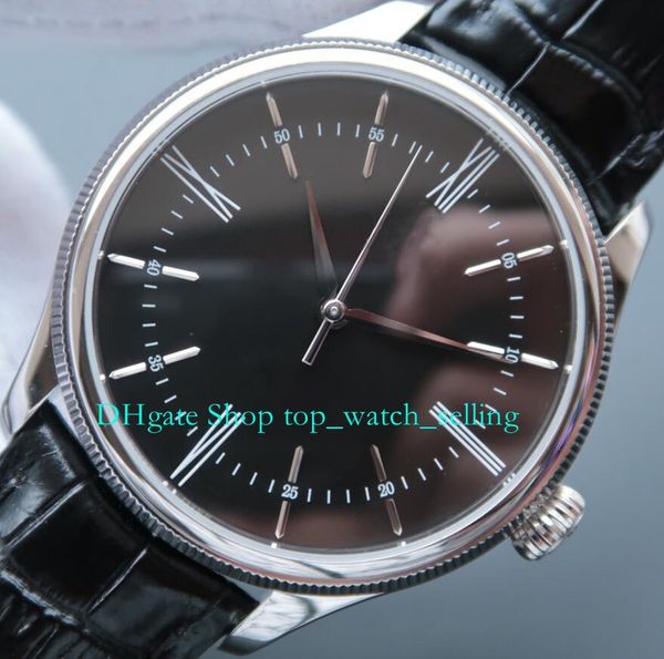 

4 style watches for men with box 39mm black dial leather strap rose gold men's asia 2813 movement automatic mechanical wristwatches wat, Slivery;golden