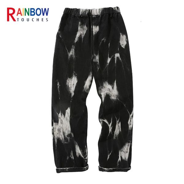 

men's pants rainbowtouches pants tie dye printing high street hip hop loose casual couple cargo straight aesthetic pant women and men 2, Black