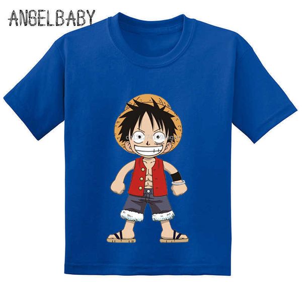 

t-shirts anime one piece lufy print kids funny t-shirt baby girls summer cotton short sleeve t shirt boys cartoon clothes gkt245 t230209, Blue