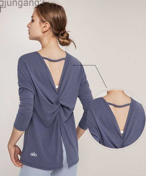 

t shirt yoga women's t shirt aloss yoga yoga suit long-sleeved loose breathable back pilates blouse running fitness quick-drying top, White
