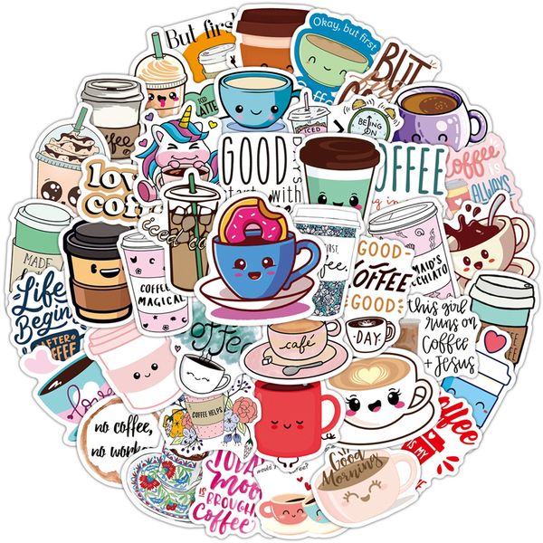 

50pcs coffee stickers cartoon drink milk tea graffiti kids toy skateboard car motorcycle bicycle sticker decals wholesale
