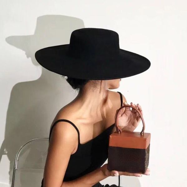 

cloche fascinator fedora hat french style big brim woolen elegant solid design retro jazz cap for ladies autumn winter 230211, Blue;gray