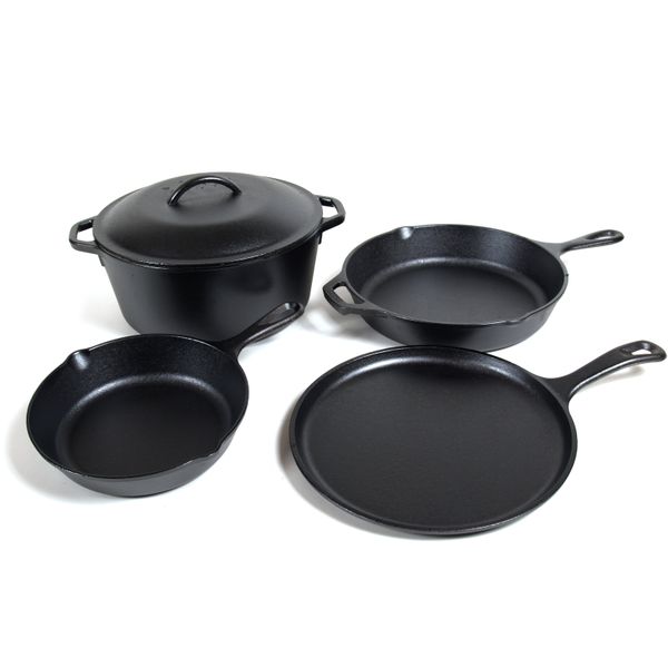 

lodge cast iron seasoned 5-piece set with skillet griddle dutch oven