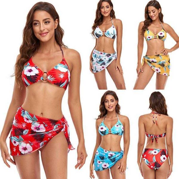 

lady three piece printed mesh polyester swimsuit womens bikini, White;black
