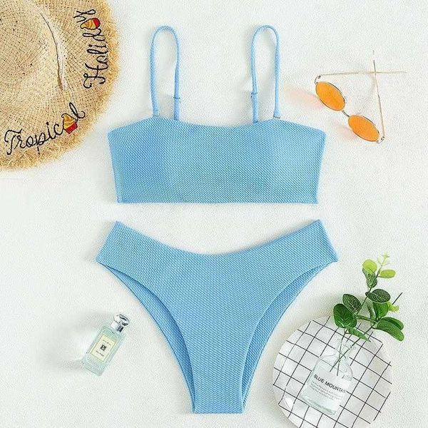 

pure color tube spaghetti strap bikini high waist abdomen split swimsuit, White;black
