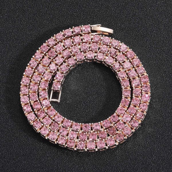 

hip hop tennis chain 3mm4mm5mm single row inlaid alloy necklace, Silver