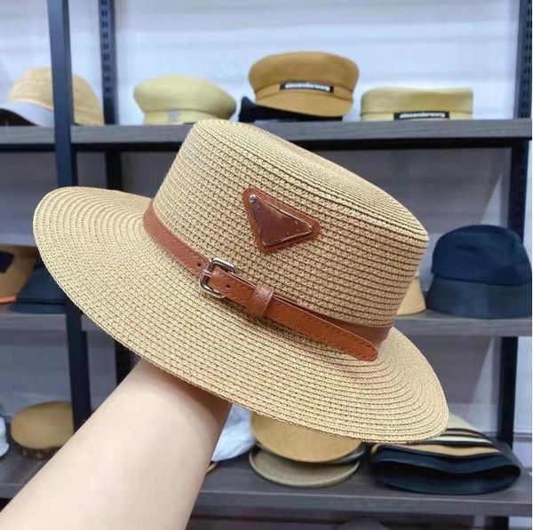 

ball caps flat hat designer women's straw hat fashion jazz wide-brim hat men's sunscreen return to the ancients flat-braided hat h, Blue;gray