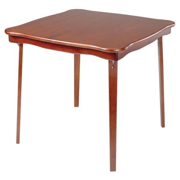 

stakmore hardwood classic scalloped edge folding card table fruitwood finish