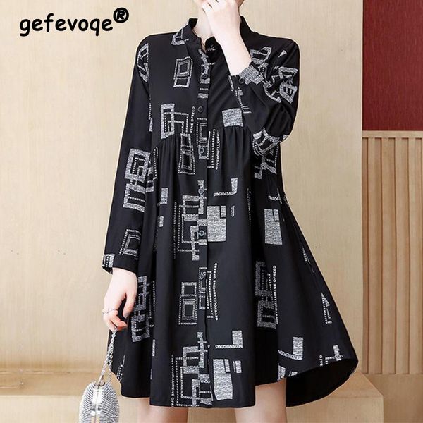 

women's blouses shirts elegant fashion casual printing button long shirt spring autumn stand collar long sleeve loose cardigan women c, White