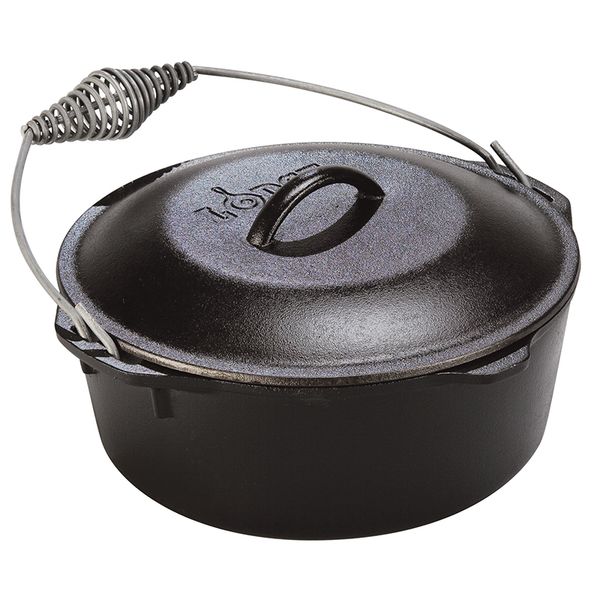 

lodge 5 quart seasoned cast iron dutch oven with bail handle magnetic compass