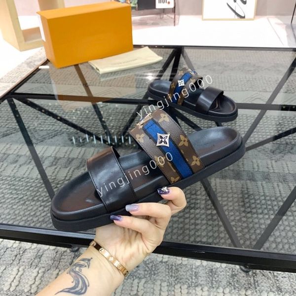 

summer luxury sandals designer men flip flops slipper fashion genuine leather slides casual shoes, Black
