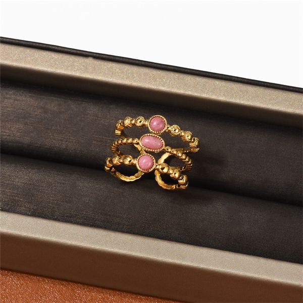 

pink gem hollow metal geometric ring adjustable french ins light luxury temperament personality jewelry accessories, Silver