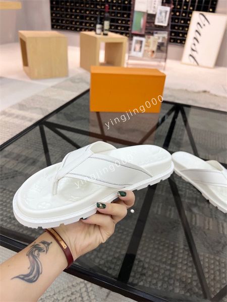 

2023 designer slippers classic beach flat sandals luxury summer leather flip flops men slides, Black
