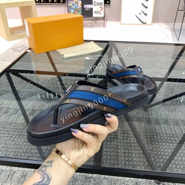 

2023 summer luxury sandals designer men flip flops slipper fashion genuine leather slides casual shoes, Black