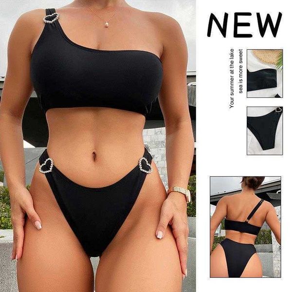 

solid color bikini tube high waist one shoulder beach spring swimwear, White;black