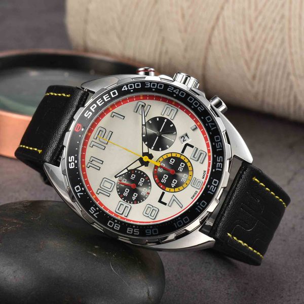 

luxury 2023 men's quartz watch fashion leisure six-pin running second multi-function calendar waterproof watch belt watches, Slivery;brown