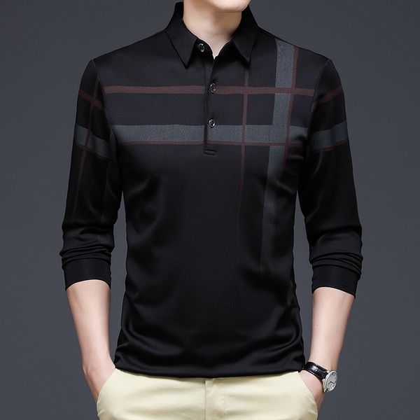 

men's polos ymwmhu fashion black men shirt long sleeve striped autumn business t-shirt streetwear man korean clothing 230211, White;black