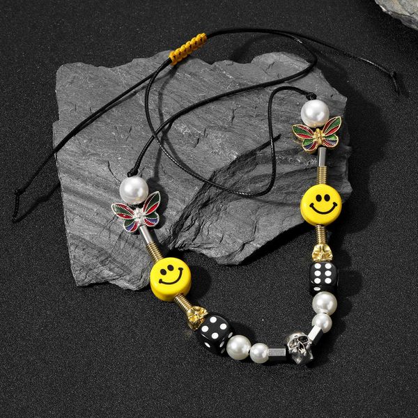 

ins hip hop dice skull stainless steel asap rocky same smiling face pearl necklace, Silver
