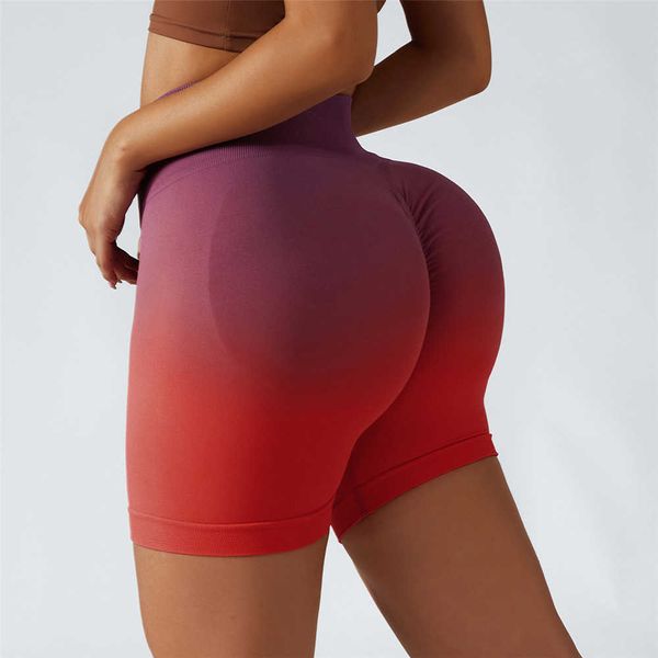 

yoga outfit high waisted gradient seamless sports shorts women hip lift yoga tights pants running trousers t230211