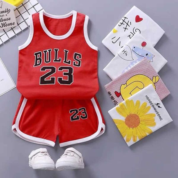 

summer children's clothing sets cotton casual baby boys girls sleeveless tshirtsshorts piece suit for years old, White