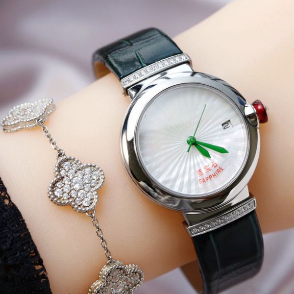 

luxury women's watch brand designer diamond women's watch 33mm stylish all stainless steel leather strap quartz movement watch lad, Slivery;brown