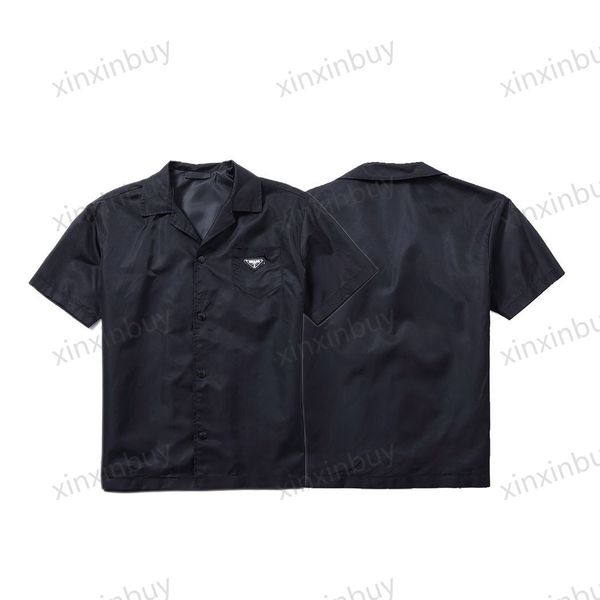 

xinxinbuy men designer tee t shirt 23ss letters nylon metal triangle label short sleeve cotton women white black khaki xs-2xl, Black;brown