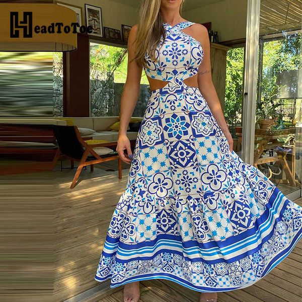 

party dresses halter ethnic print cutout maxi dress women sleeveless casual weekend vacation halter summer dress t230210, White;black