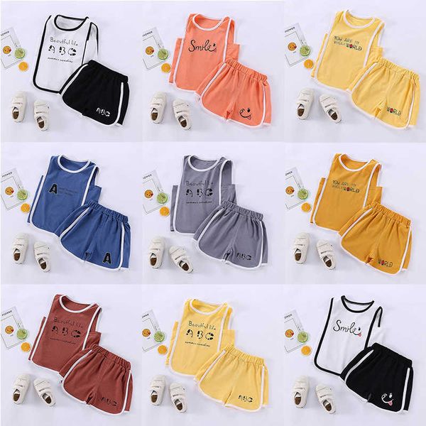 

clothing sets children's vest cotton summer sleeveless and shorts twopiece boys girls baby casual fashion sports sling suit, White