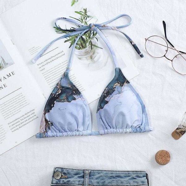 

printed lace up halterneck triangle cup womens bikini, White;black