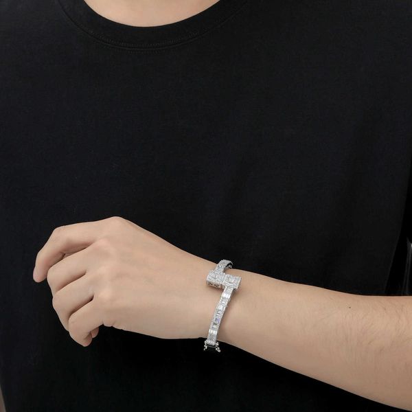 

inst cubic zircon hiphop men's genuine gold electroplating fashion personality versatile bracelet, Silver