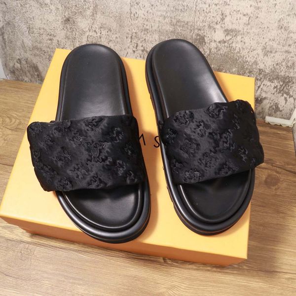 

luxury brand sandals designer slippers slides floral brocade genuine leather flip flops women shoes sandals, Black