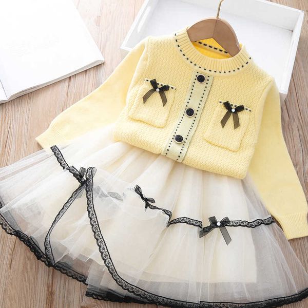 

clothing suit autumn winter new children korean sweater mesh princess dress twopiece set girls clothes piece sets outfits, White