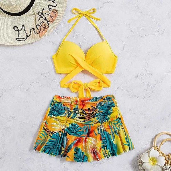 

swimsuit lace up halterneck split pleated skirt bikini for women, White;black