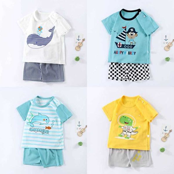 

clothing sets baby new style casual soft skin colorful summer tshirtshorts pullover round neck animals print pure cotton outfits, White