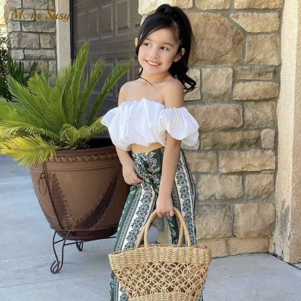 

t-shirts fashion baby girl cotton tshirt off shoulder candy color summer child short blouse puff sleeve crop baby clothes 1-7y t230209, Blue