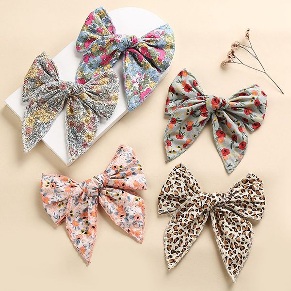 

new fashion ribbon boutique cloth leopard flower big bow hairpin clip barrettes girls hair accessoriesr headwear 1586, Slivery;white