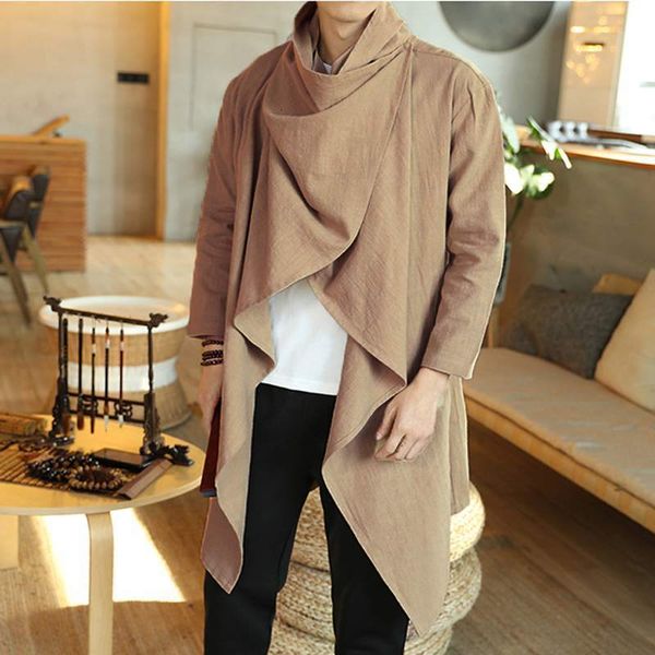 

men's jackets incerun vintage coats cotton turtleneck irregular trench ponchos casual long sleeve cloak solid street outerwear 230211, Black;brown
