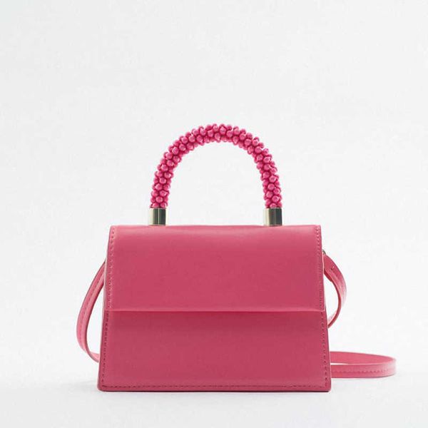 

shoulder bags strawberry beaded handle mini handbag for women flap shoulder crossbody bag fashion square tote female brand messenger bags in