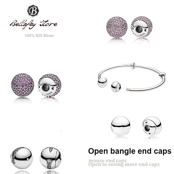 

bangle 100 real 925 sterling silver open end caps fits original pink purple pave charm women diy jewelry making gifts 230211, Black