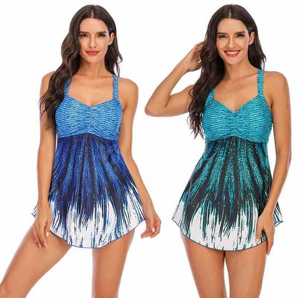 

spring beach vacation style split swimsuit womens wave printed large size, White;black
