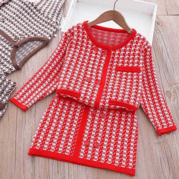 

clothing sets kids knitted outfits spring french christmas set new little thick temperament twopiece dress toddler girl clothes, White