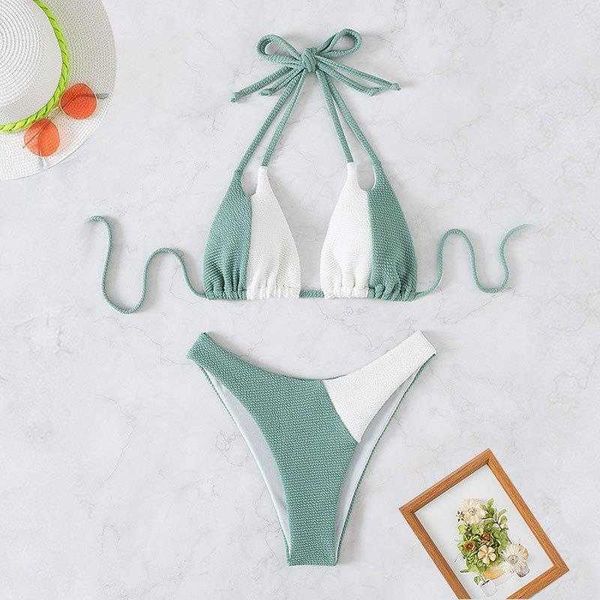 

halter lace up bikini split high waist swimsuit female summer, White;black