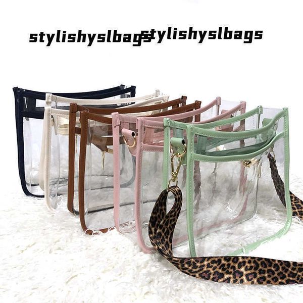 

cross body 25*9*23cm transparent pvc crossbody bag clear stadium approved purse with leopard strap with zipper travel bag domil 021123h 0211