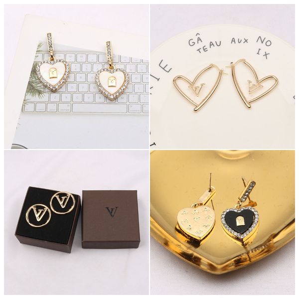 

fashion earrings ear stud womens designer brand double letter crystal pearl elegance temperament simple ladies wedding party jewelry, Golden;silver
