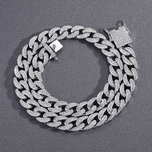 

men's 13mm strip cuban chain punk rock fashion trend alloy full necklace, Silver