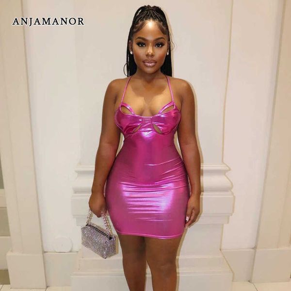 

casual dresses anjamanor hollow out backless halter mini dress night club outfits for women birthday party dresses summer 2023 d82-cz14 t230, Black;gray
