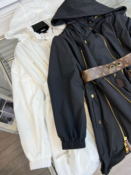 

women's jackets designer 2023 new spring summer hooded with leather belt fashion button pockets long sleeve jacket women loose casual c, Black;brown